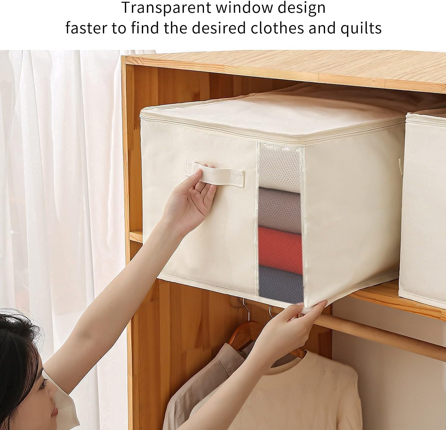 Organizzatore per Abbigliamento in Tela – Borsa con Doppia Cerniera e Maniglie con Finestra di Visione