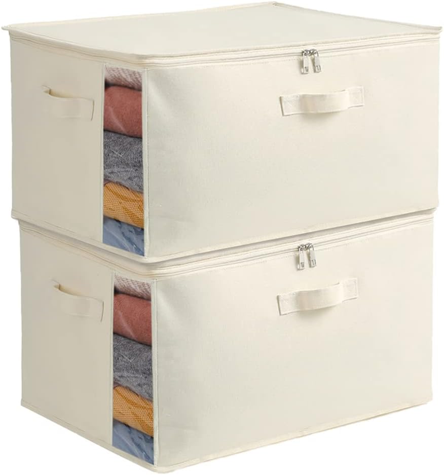 Organizzatore per Abbigliamento in Tela – Borsa con Doppia Cerniera e Maniglie con Finestra di Visione