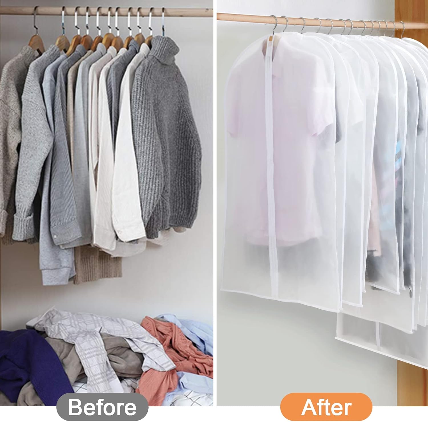 Set di Sacche per Abiti PEVA – Confezione da 12 Coperture per Abiti Appese in 3 Misure (Compra 1, Ricevi 1 GRATIS)