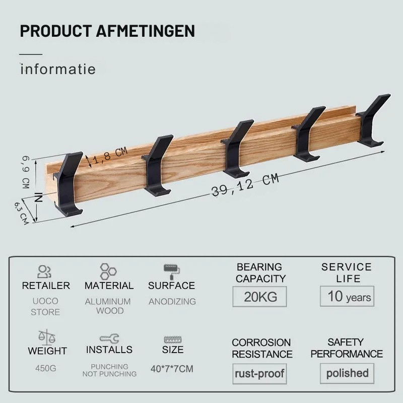 Appendiabiti da Parete | Scandinavo Nero | Ganci Regolabili